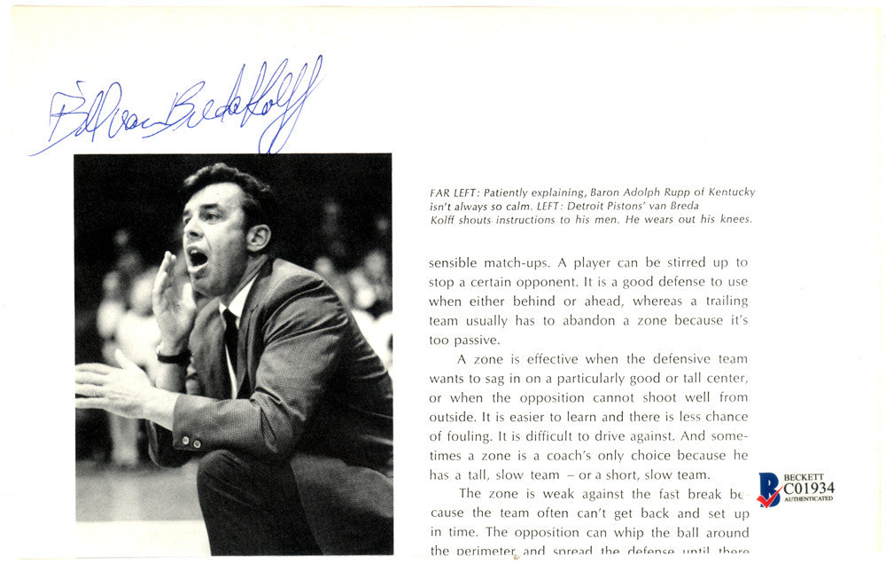 Butch Van Breda Kolff Autographed 8x5 Magazine Page Photo New York Knicks Beckett BAS #C01934