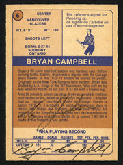 Bryan Campbell Autographed 1974-75 WHA O-Pee-Chee Card #6 Vancouver Blazers "To John" Signed Twice SKU #151899