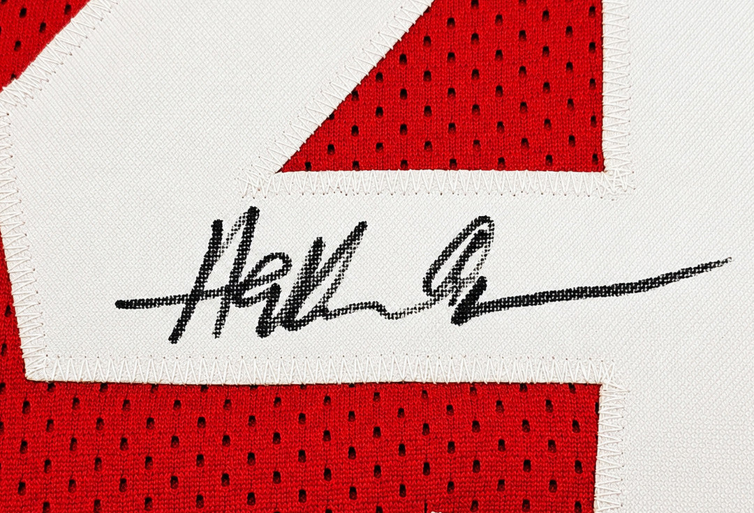 Houston Rockets Hakeem Olajuwon Autographed Framed Red Jersey JSA Stock #265449