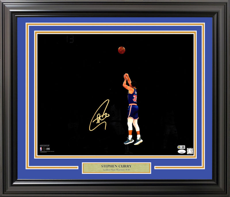 Stephen Curry Autographed Framed 16x20 Photo Golden State Warriors Spotlight JSA Stock #265809