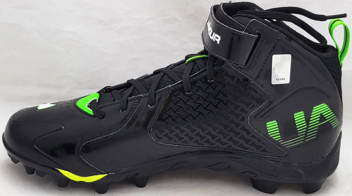 Russell Wilson Autographed Black & Green Under Armor Spine Fierce Cleats Seattle Seahawks Size 12.5 RW Holo #42145