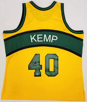 Seattle Supersonics Shawn Kemp Autographed 1994-95 Mitchell & Ness Hardwood Classics Yellow Jersey Size XXL (Signed Twice) MCS Holo #93506
