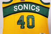 Seattle Supersonics Shawn Kemp Autographed 1994-95 Mitchell & Ness Hardwood Classics Yellow Jersey Size XXL (Signed Twice) MCS Holo #93506