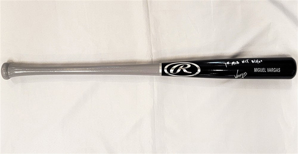 Miguel Vargas Autographed Black Rawlings Bat Los Angeles Dodgers "1st MLB Hit 8/3/22" Beckett BAS Witness #WZ59384