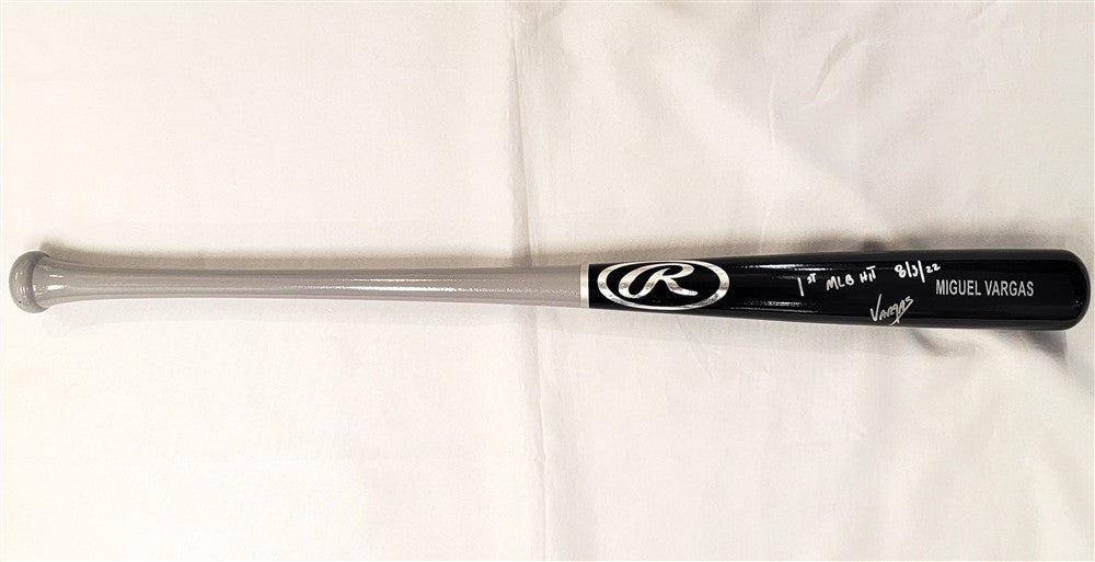 Miguel Vargas Autographed Black Rawlings Bat Los Angeles Dodgers "1st MLB Hit 8/3/22" Beckett BAS Witness #WZ59382