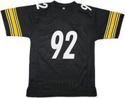 Pittsburgh Steelers James Harrison Autographed Black Jersey Beckett BAS Witness Stock #253382