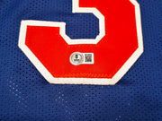 New York Knicks Stephon Marbury Autographed Blue Jersey Beckett BAS Witness Stock #253385
