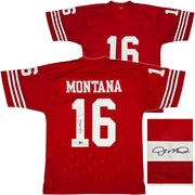 San Francisco 49ers Joe Montana Autographed Red Jersey Beckett BAS QR Stock #253485