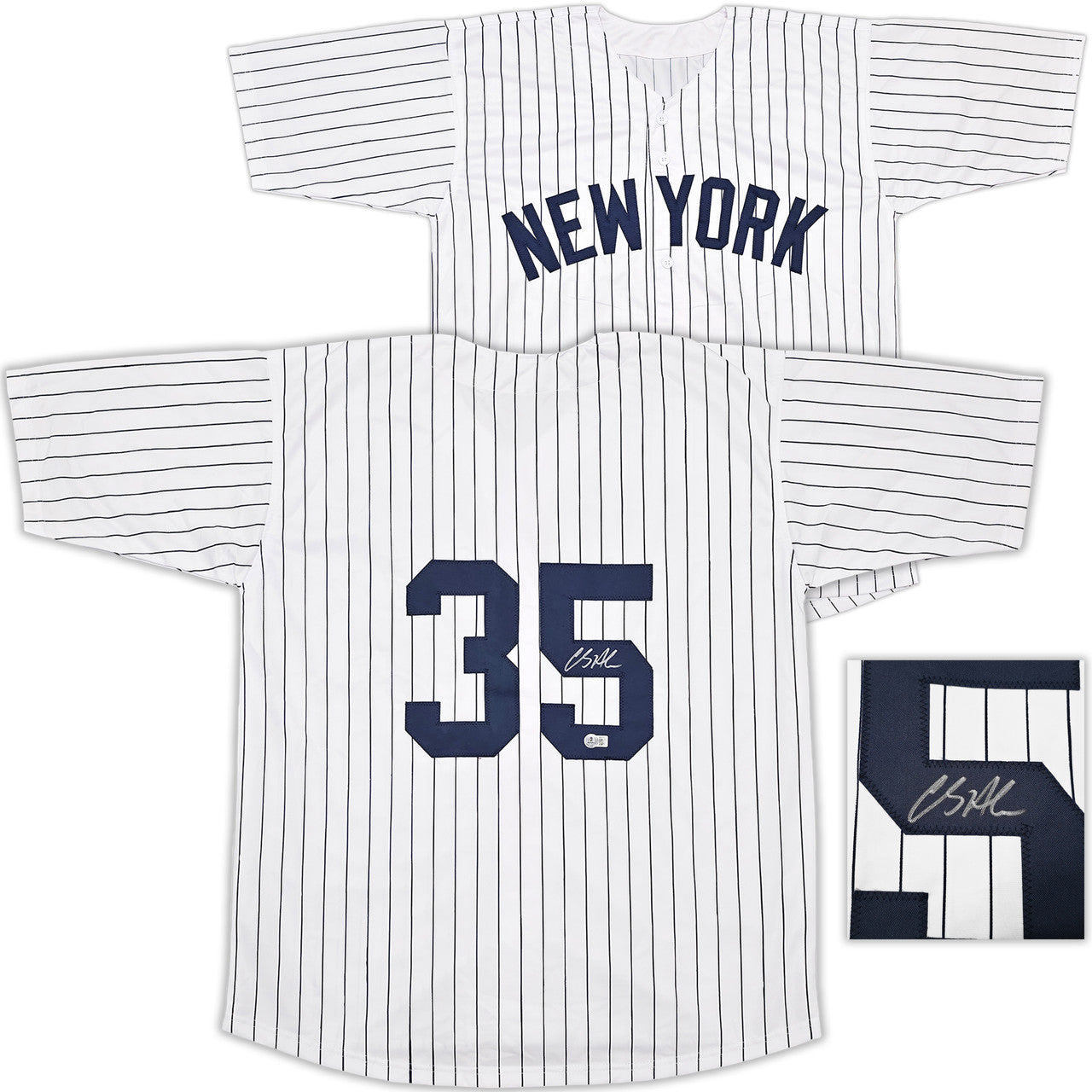 New York Yankees Clay Holmes Autographed White Pinstripes Jersey Beckett BAS QR Stock #253280