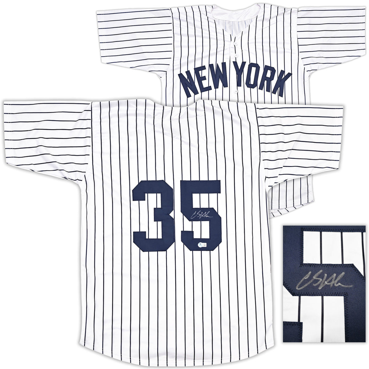 New York Yankees Clay Holmes Autographed White Pinstripes Jersey Beckett BAS QR Stock #253279