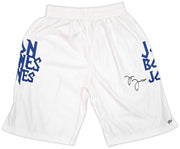 Jon Bones Jones Autographed White MMA Trunks Beckett BAS Witness Stock #253322