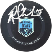 Riley Sheahan Autographed Official Seattle Kraken Inaugural Season Logo Hockey Puck Fanatics Holo Stock #234984