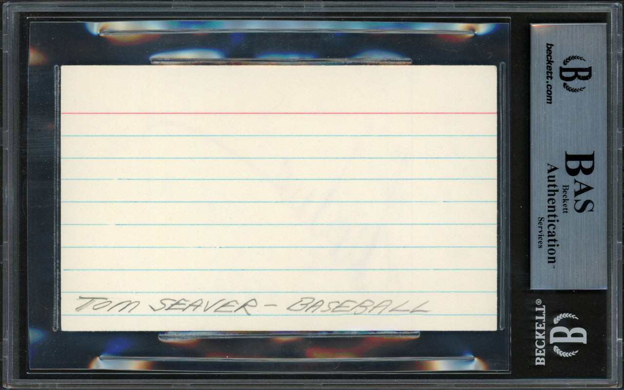 Tom Seaver Autographed 3x5 Index Card New York Mets, Cincinnati Reds Beckett BAS #14613360