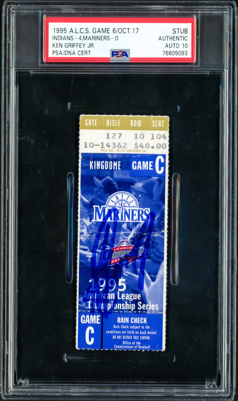 Ken Griffey Jr. Autographed October 17th, 1995 ALCS Game 6 Ticket Stub Seattle Mariners Auto Grade Gem Mint 10 PSA/DNA #76605093