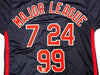 Major League Charlie Sheen, Corbin Bernsen & Tom Berenger Autographed Navy Jersey Beckett BAS Witness Stock #221307