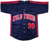 Charlie Sheen Autographed Navy Jersey Major League Ricky 'Wild Thing' Vaughn Beckett BAS Witness Stock #221304
