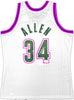 Milwaukee Bucks Ray Allen Autographed White Authentic Mitchell & Ness 1996-97 Ray Allen HWC Swingman Jersey Size L Beckett BAS Witness Stock #221293