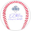 Evan Carter Autographed Official 2023 World Series Logo MLB Baseball Texas Rangers "23 WS Champs" Beckett BAS Witness Stock #221323