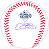 Evan Carter Autographed Official 2023 World Series Logo MLB Baseball Texas Rangers Beckett BAS Witness Stock #221324