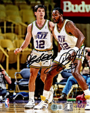 John Stockton & Karl Malone Autographed 8x10 Photo Utah Jazz Beckett BAS Witness Stock #235780