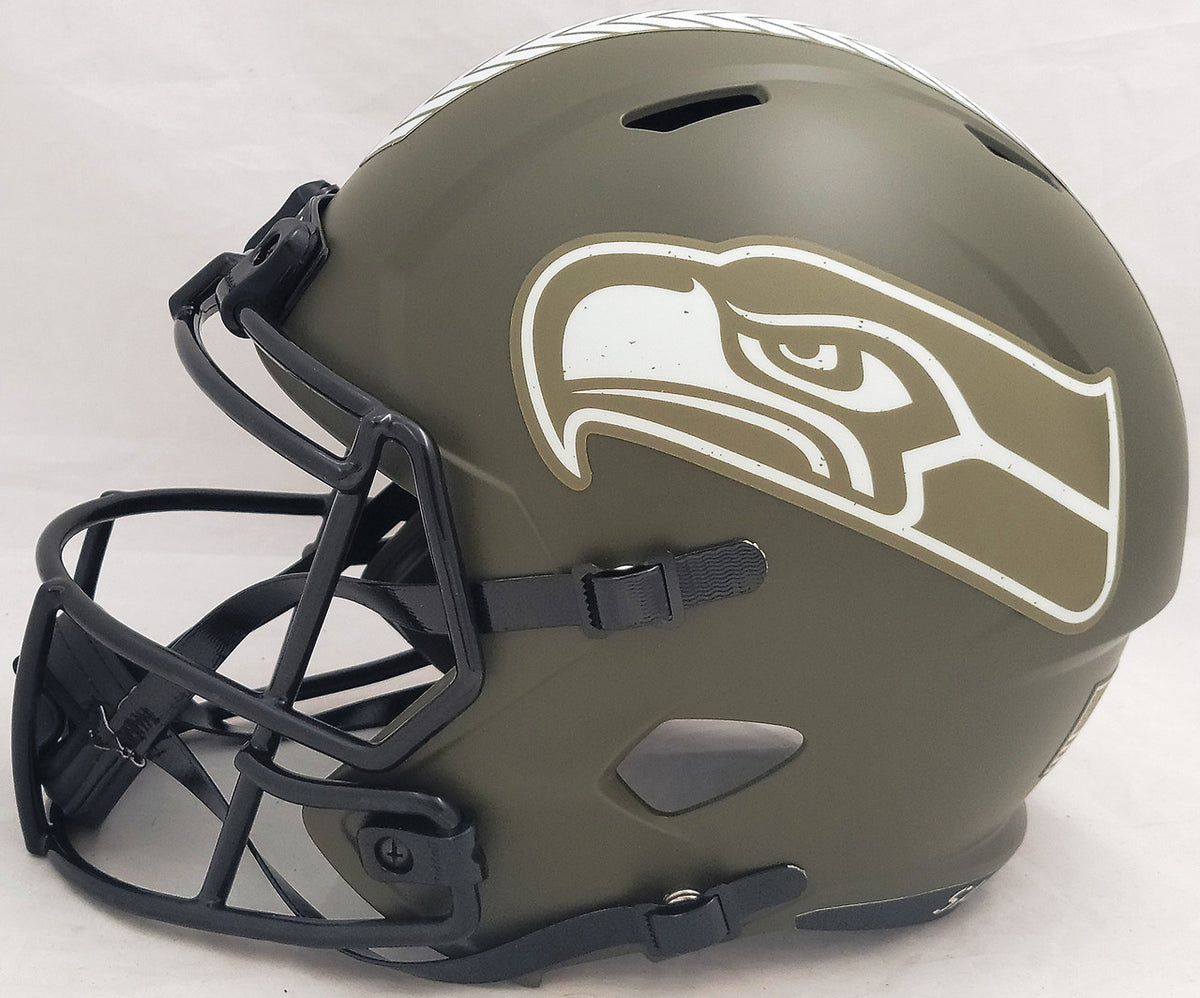 Steve Largent & Jim Zorn Autographed Seattle Seahawks Camo Salute To Service Full Size Replica Speed Helmet "Go Hawks!" MCS Holo Stock #210443