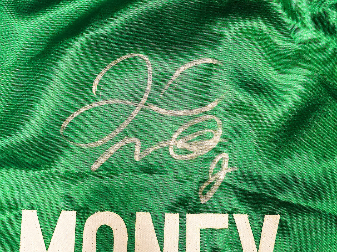 Floyd Mayweather Jr. Autographed Green Boxing Trunks Beckett BAS Witness Stock #221642