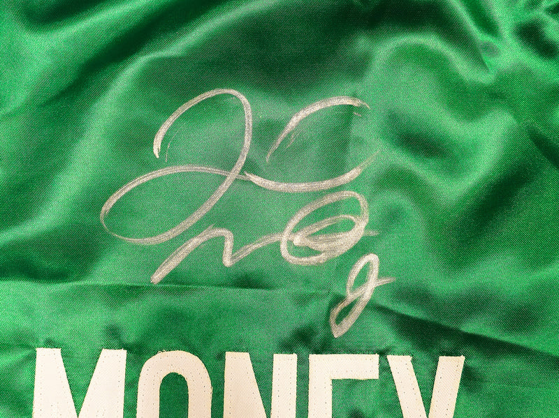 Floyd Mayweather Jr. Autographed Green Boxing Trunks Beckett BAS Witness Stock #221642