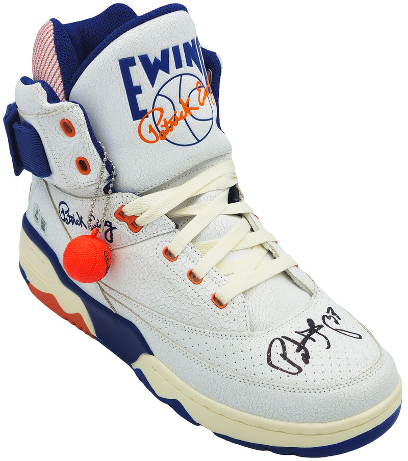 Patrick Ewing Autographed White Ewing Athletics 33 HI Vintage Right Shoe New York Knicks Size 13 Beckett BAS Witness Stock #236560