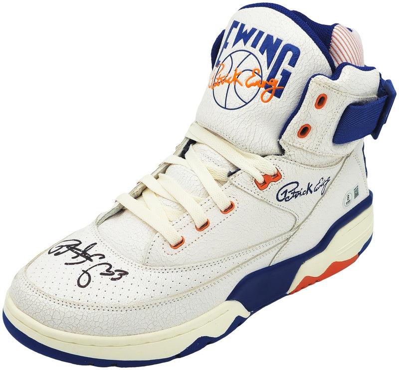 Patrick Ewing Autographed White Ewing Athletics 33 HI Vintage Left Shoe New York Knicks Size 13 W/ Box Beckett BAS Witness Stock #236559