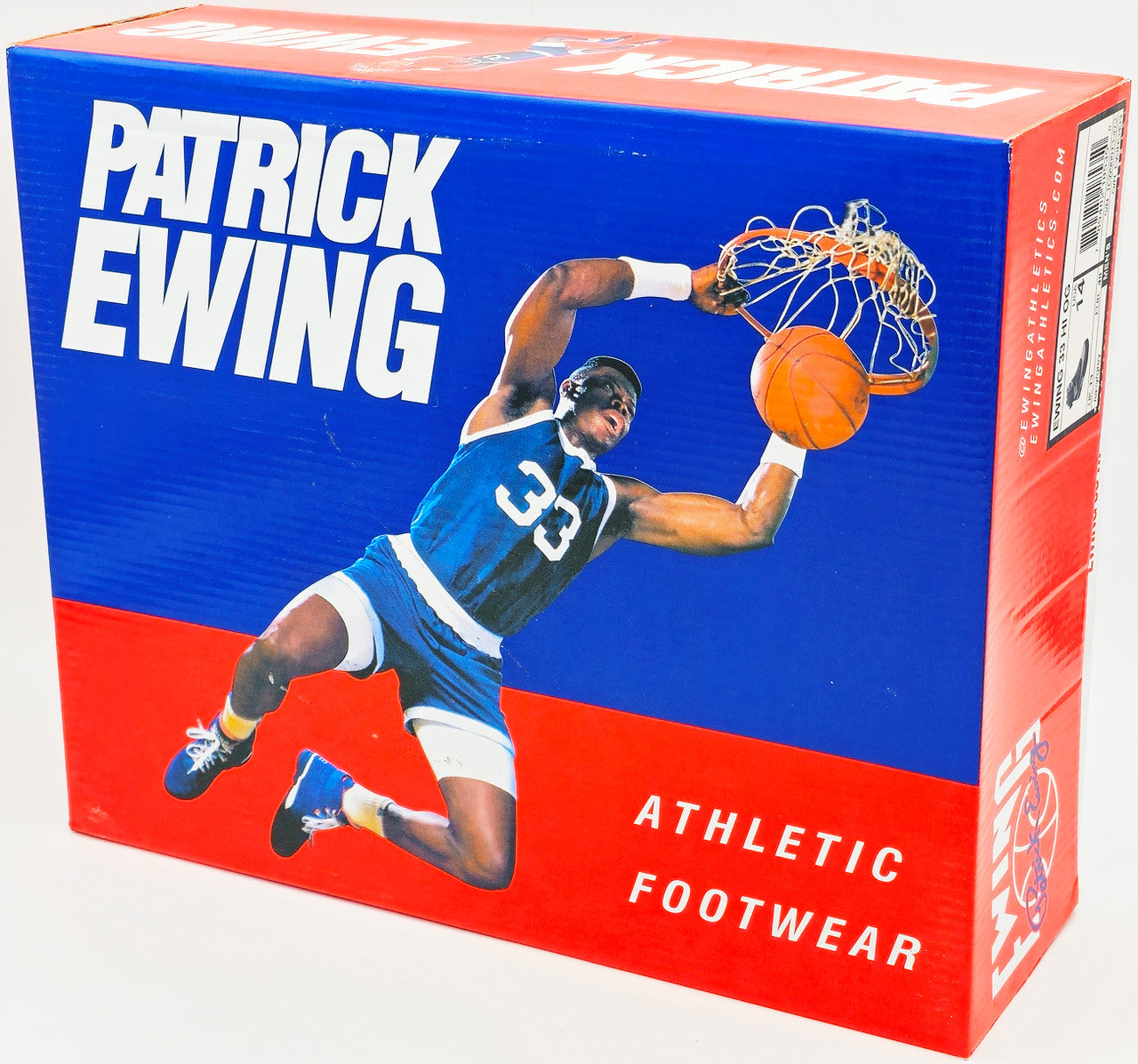 Patrick Ewing Autographed Navy & Grey Ewing Athletics 33 HI OG Left Shoe Georgetown Hoyas Size 14 W/ Box Beckett BAS Witness Stock #236557
