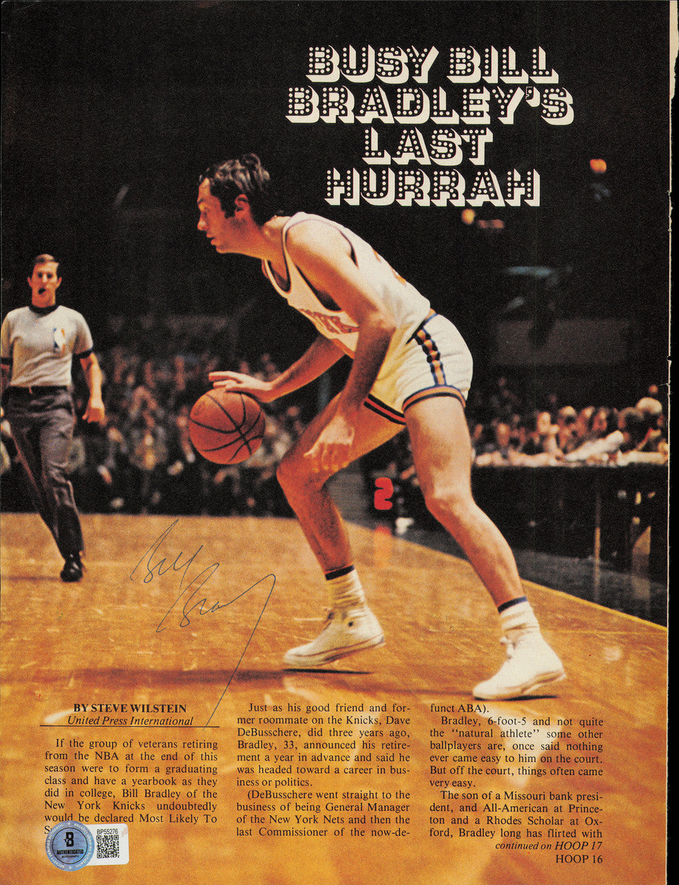 Bill Bradley Autographed 8x11 Magazine Page Photo New York Knicks Beckett BAS QR #BP55276