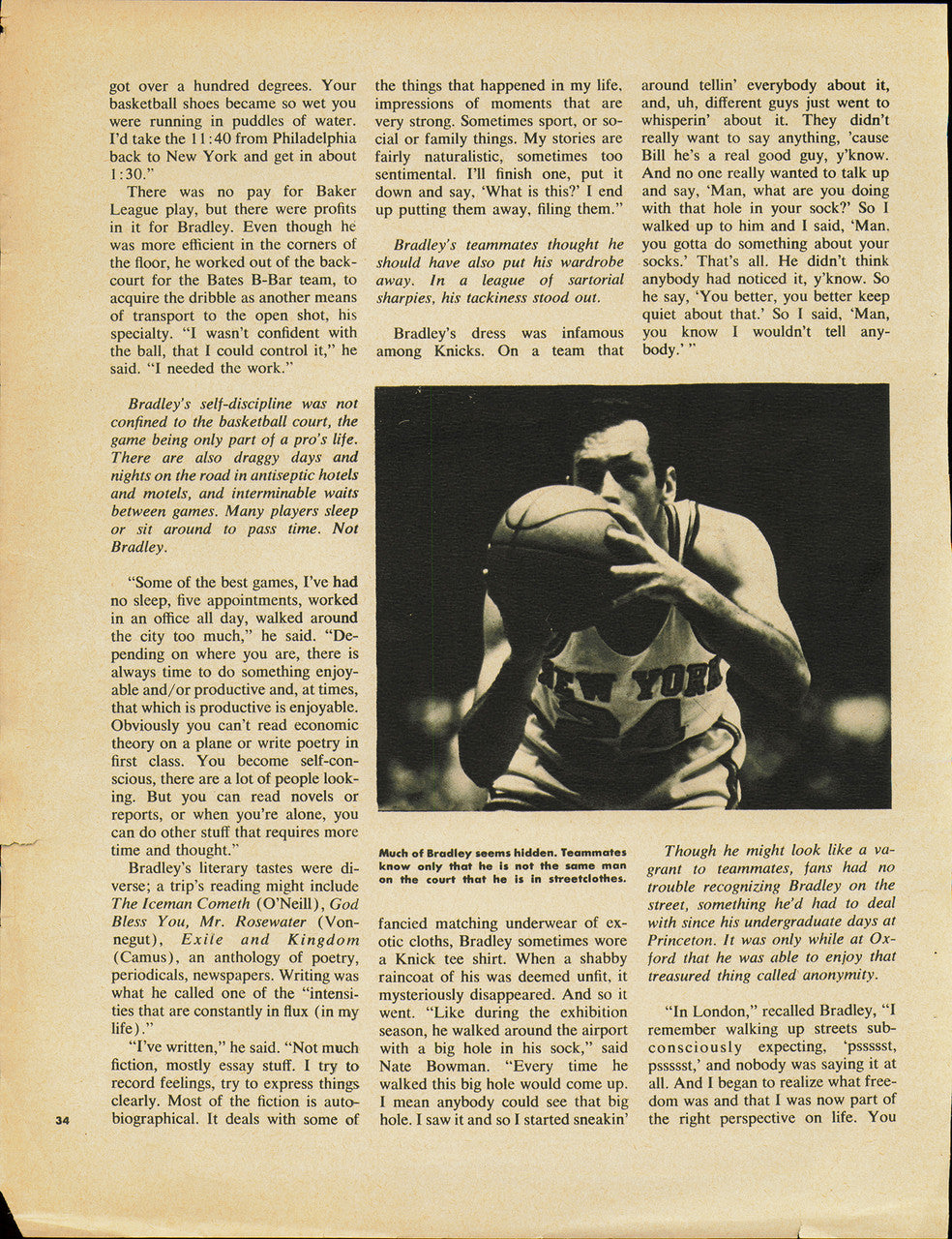 Bill Bradley Autographed 8x11 Magazine Page Photo New York Knicks Beckett BAS QR #BP55271