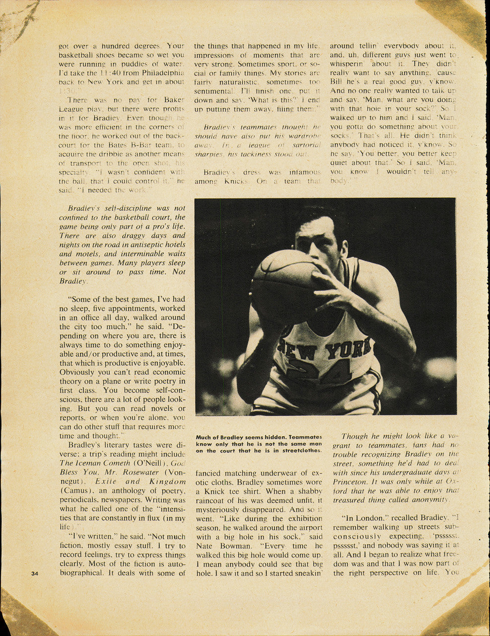 Bill Bradley Autographed 8x11 Magazine Page Photo New York Knicks Beckett BAS QR #BP55270