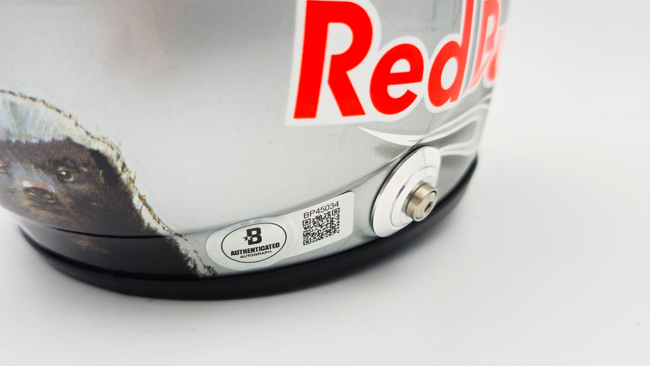 Daniel Ricciardo Autographed Red Bull Racing Silver Authentic Mini Helmet Beckett BAS QR #BR45034