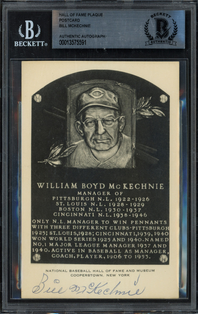 Bill McKechnie Autographed Artvue Hall of Fame HOF Plaque Postcard Cincinnati Reds Beckett BAS #13575591