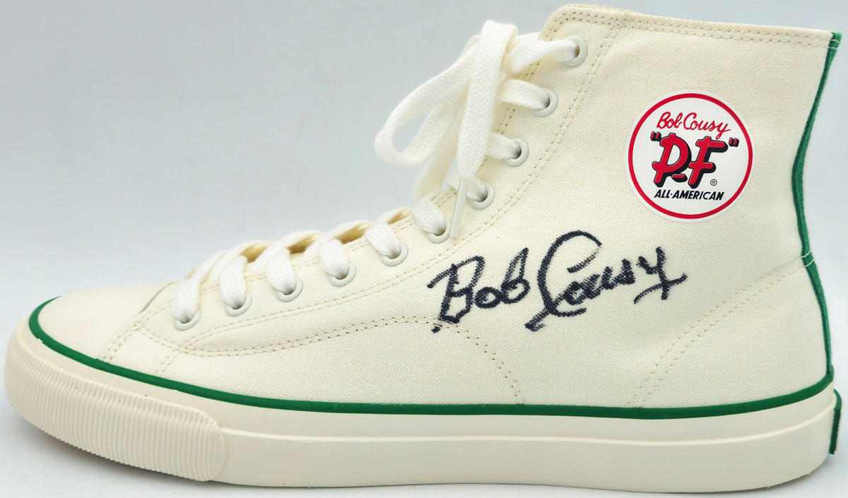 Bob Cousy Autographed White P.F. Flyers All-American HI Cousy Shoes Boston Celtics Size 12 Beckett BAS Witness Stock #236684