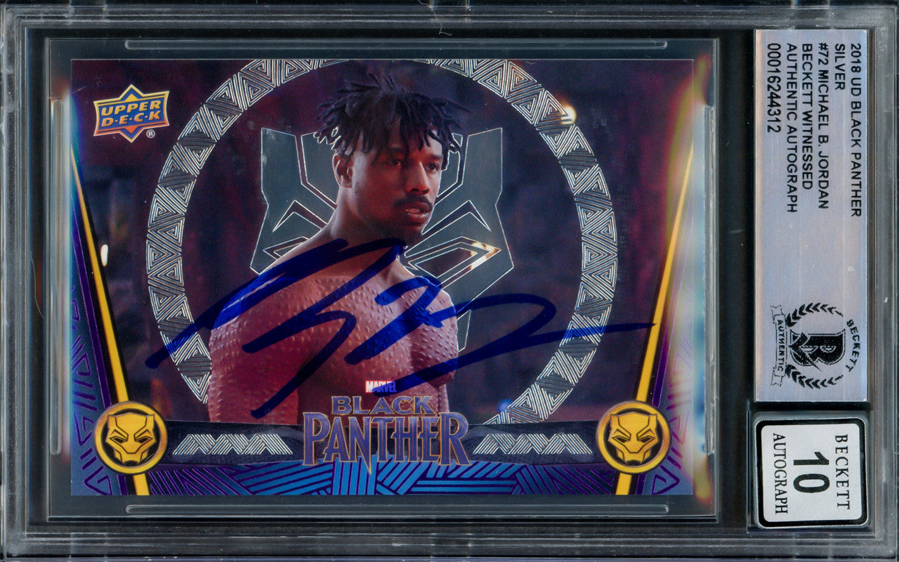 Michael B. Jordan Autographed 2018 Upper Deck Black Panther Silver Card #72 Marvel Auto Grade Gem Mint 10 Beckett BAS #16244312