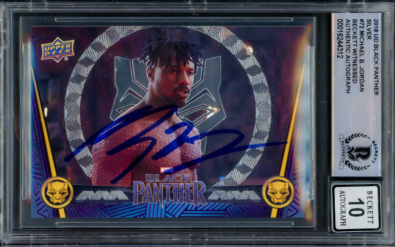 Michael B. Jordan Autographed 2018 Upper Deck Black Panther Silver Card #72 Marvel Auto Grade Gem Mint 10 Beckett BAS #16244312