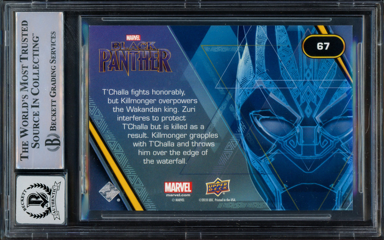 Michael B. Jordan Autographed 2018 Upper Deck Black Panther Silver Foil Card #67 Marvel Auto Grade Gem Mint 10 Okoye Takes on KillMonger Beckett BAS Stock #224175