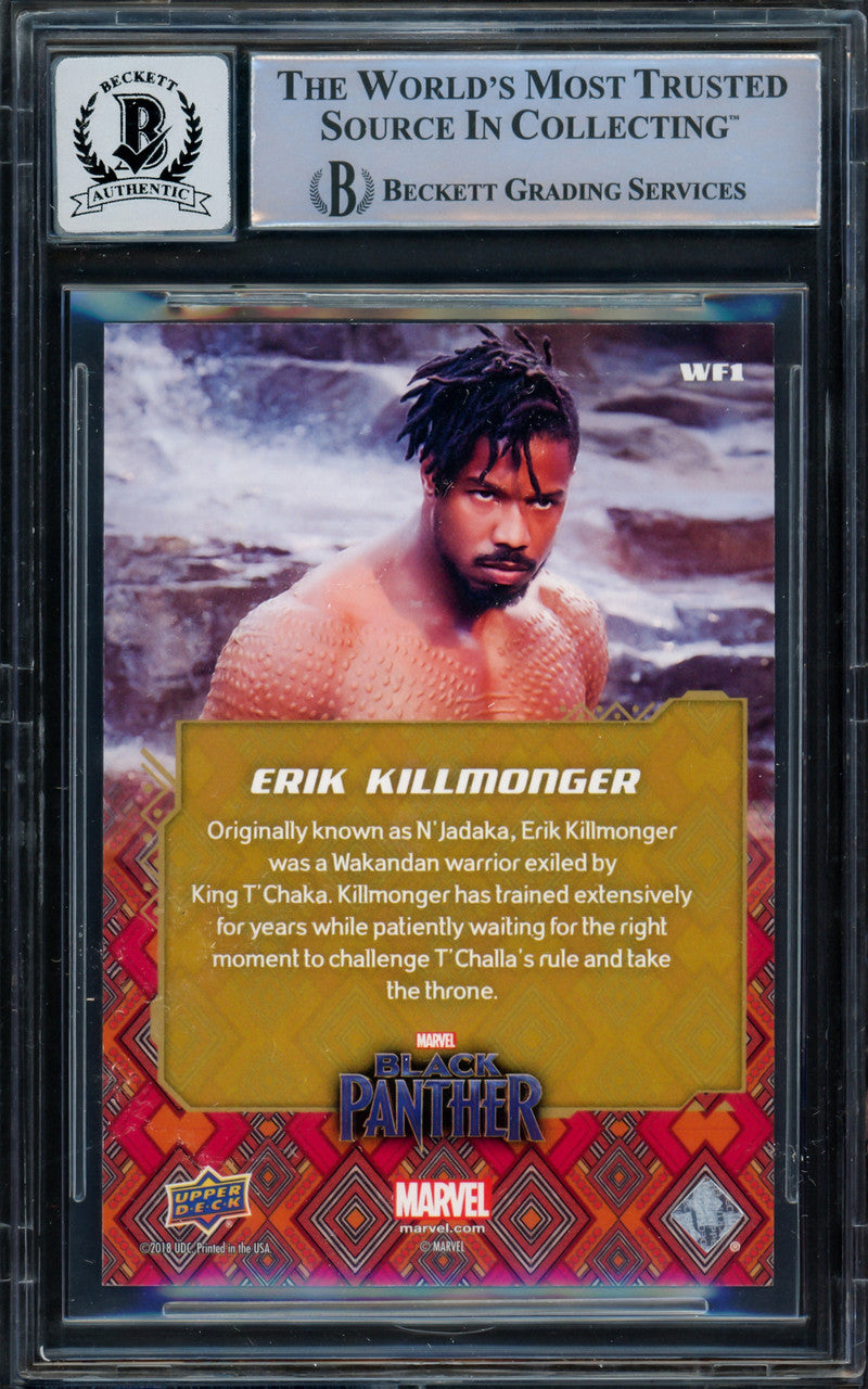 Michael B. Jordan Autographed 2018 Upper Deck Black Panther Wakanda Forever Card #WF1 Marvel Auto Grade Gem Mint 10 Beckett BAS Stock #224176