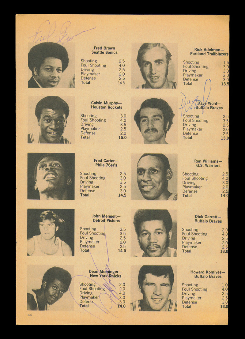 Phil Chenier, Lucius Allen & Jon McGlocklin Autographed 7x11 Magazine Photo Fred Brown & 2 Others On Back SKU #237941