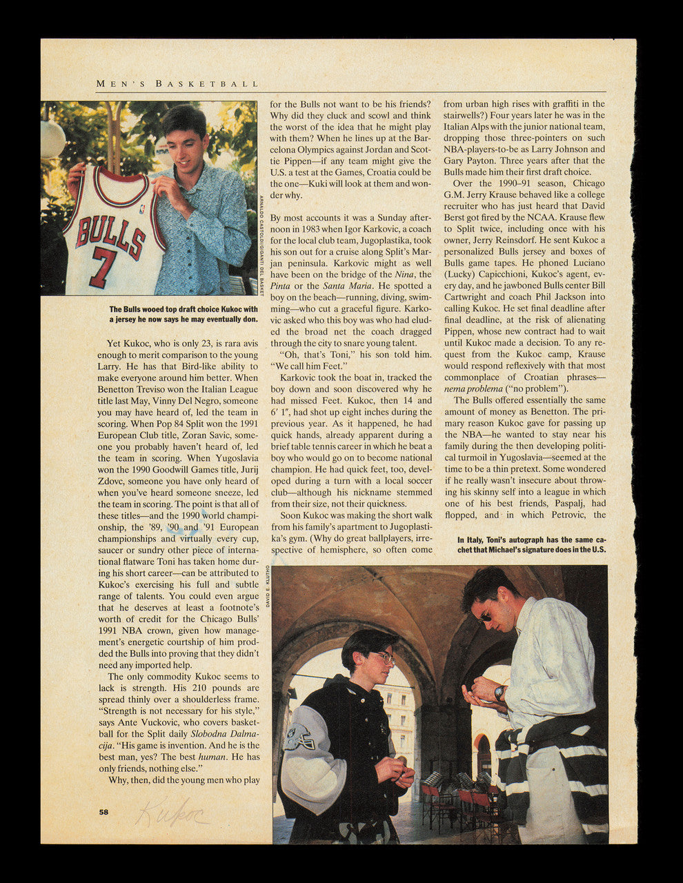 Toni Kukoc Autographed 8x11 Magazine Photo Chicago Bulls SKU #237979