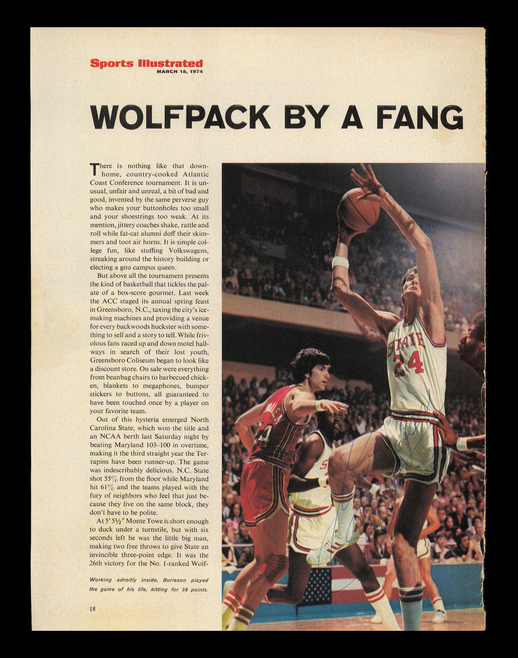 Tom Burleson Autographed 8x11 Magazine Photo NC State SKU #238028