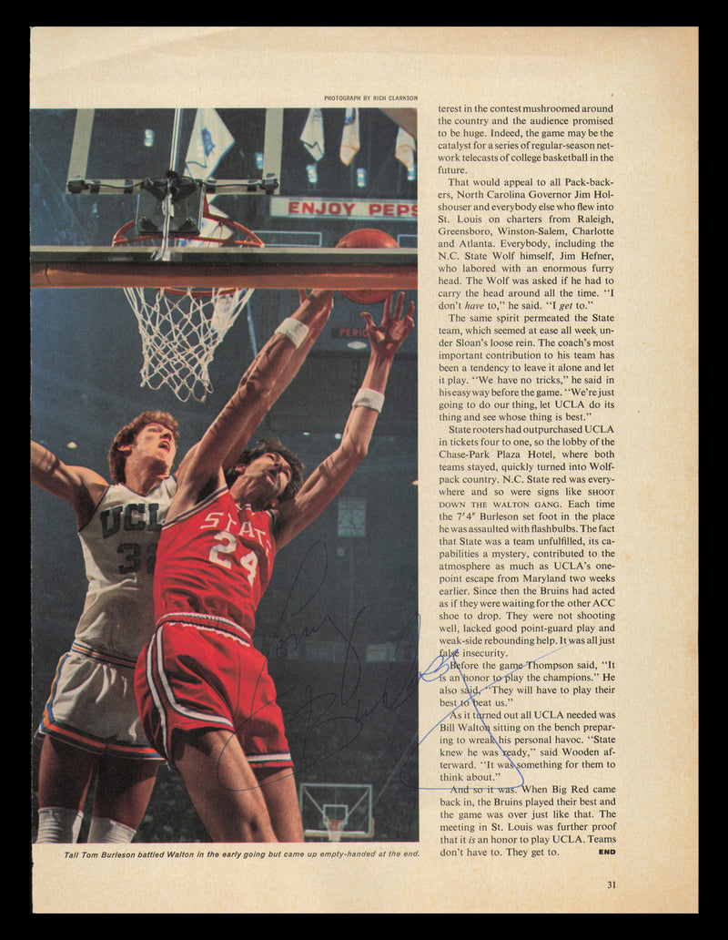 Tom Burleson Autographed 8x11 Magazine Photo NC State SKU #238091