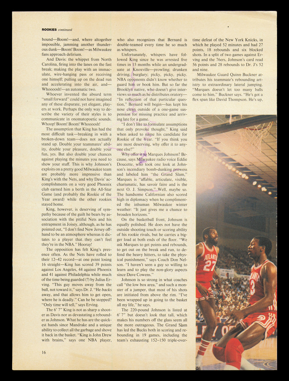 Marques Johnson Autographed 8x11 Magazine Photo Milwaukee Bucks SKU #238113