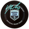 Yanni Gourde Autographed Official Seattle Kraken Inaugural Season Logo Hockey Game Puck Signed In Teal Fanatics Holo Stock #211605