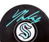 Yanni Gourde Autographed Official Seattle Kraken Logo Hockey Puck Signed In Teal Fanatics Holo Stock #211606