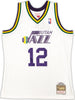 Utah Jazz John Stockton Autographed White Authentic Mitchell & Ness 1991-92 Hardwood Classic Swingman Jersey Size L Beckett BAS Witness Stock #224339