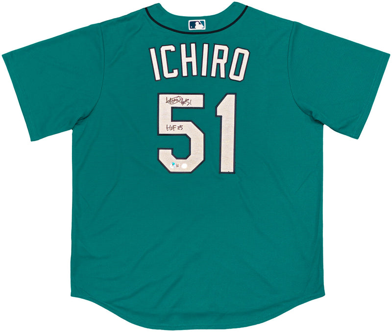 Seattle Mariners Ichiro Suzuki Autographed Teal Nike Jersey Size XL "HOF 25" IS Holo & Beckett BAS Witness QR Stock #238308