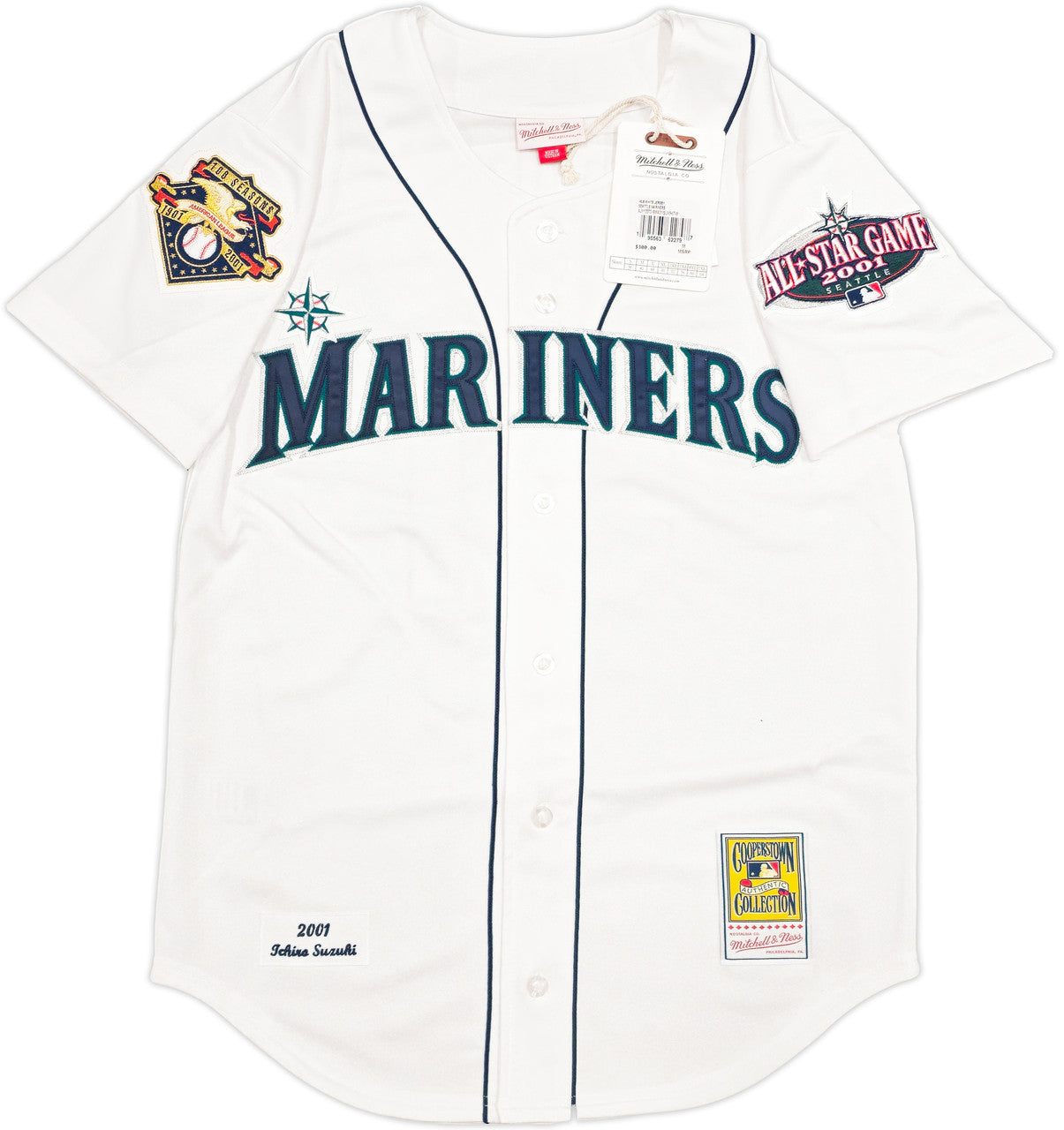 Seattle Mariners Ichiro Suzuki Autographed White Mitchell & Ness 2001 All Star Game Patch Rookie Year Jersey Size 40 "HOF 25" IS Holo & Beckett BAS Witness QR Stock #238314